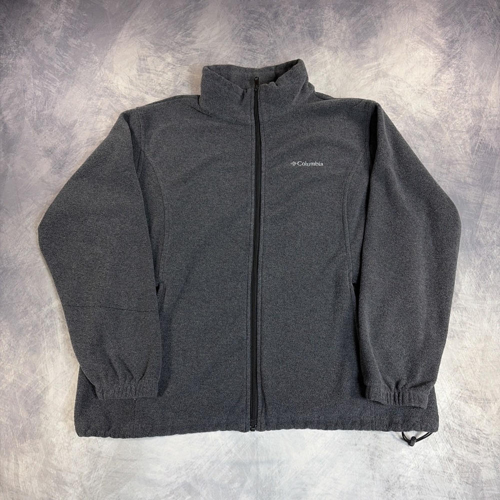 Columbia Fleece Jacket Womens 2X Gray Full Zip Mock Neck Outdoor Layering